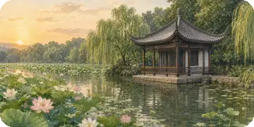 Lotus in the Breeze at Quyuan Garden — Summer Lotus Dawn