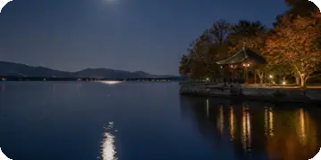 Autumn Moon over the Calm Lake — Full Moon over the Calm Lake