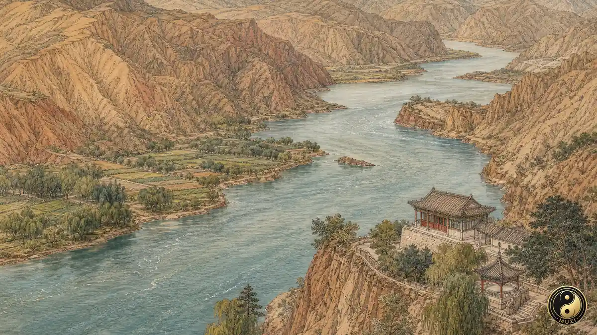 Gansu — Yellow River — Gongbi detail